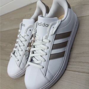 Adidas White and Gold Athletic Shoes
